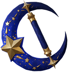 Blue crescent moon with gold stars